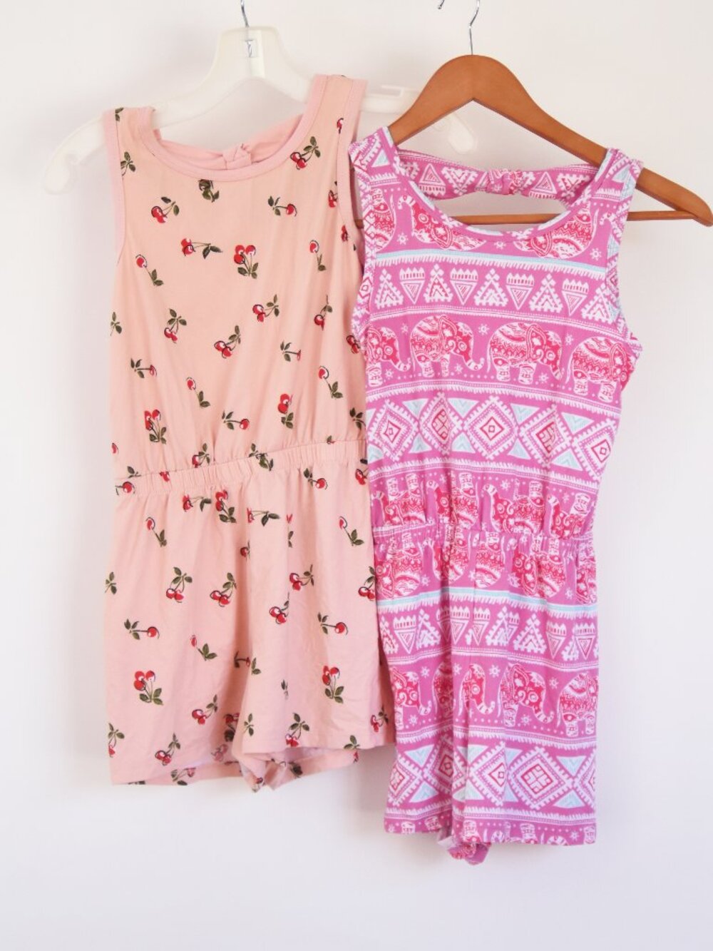 Lot of 2 Poof Girl Rompers Size Small (7/8) Cherry & Elephant Pink Boho Summer